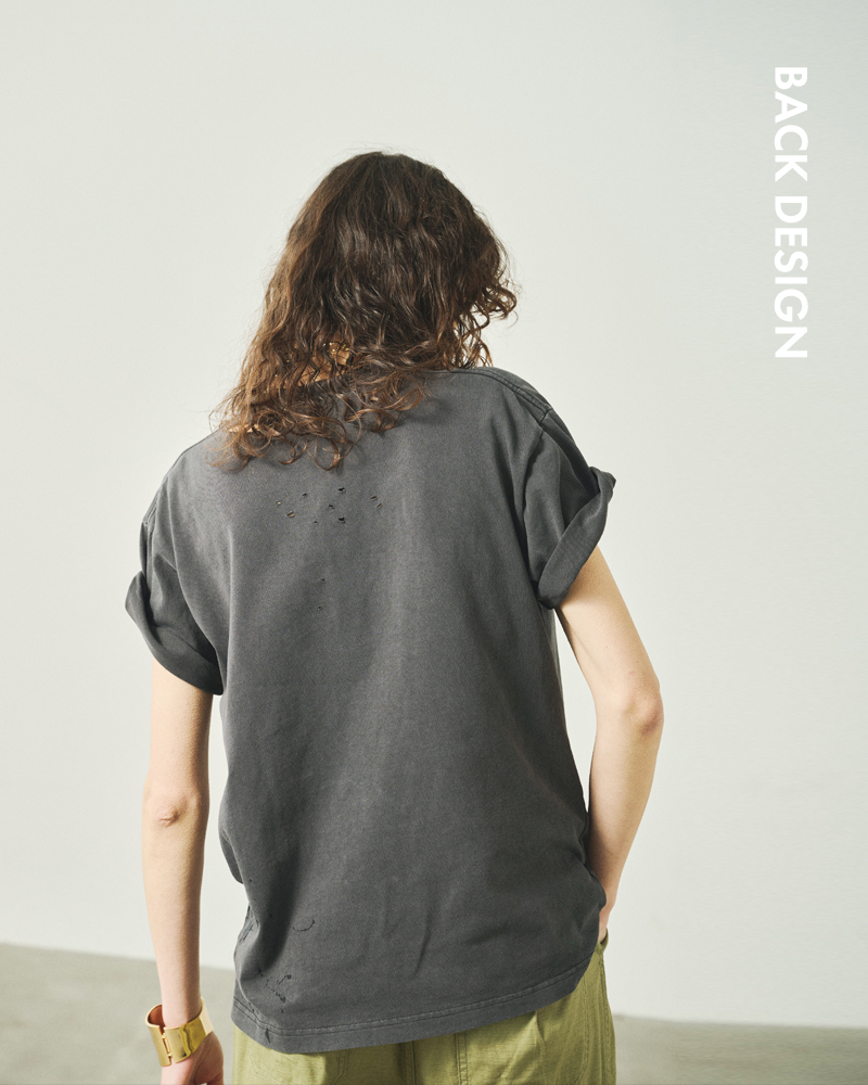 kha:ki(カーキ)コットン天竺ピグメントダイダメージ＆ペイントTシャツ“DAMAGE＆PAINTTEE”mil25scs3456