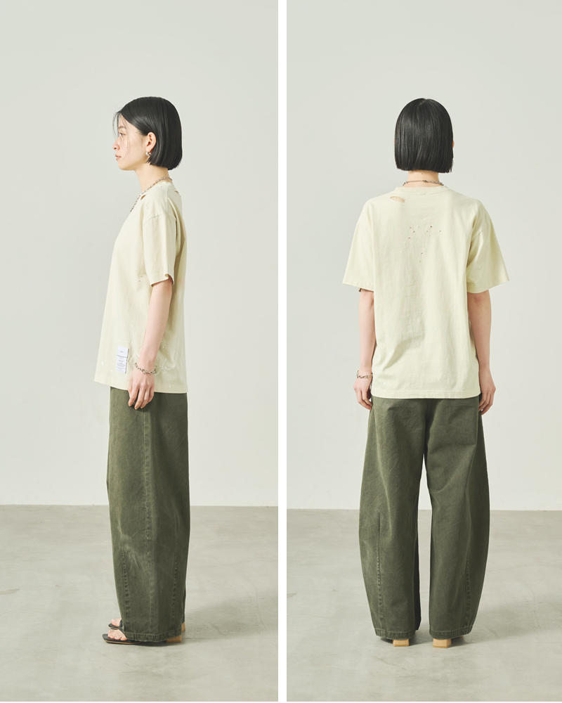 kha:ki(カーキ)コットン天竺ピグメントダイダメージ＆ペイントTシャツ“DAMAGE＆PAINTTEE”mil25scs3456