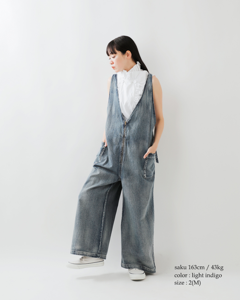 kha:ki(カーキ)8oz綿麻デニムヴィンテージ加工Vネックジップアップオーバーオール“V-NECKOVERALLS”mil25spt3231