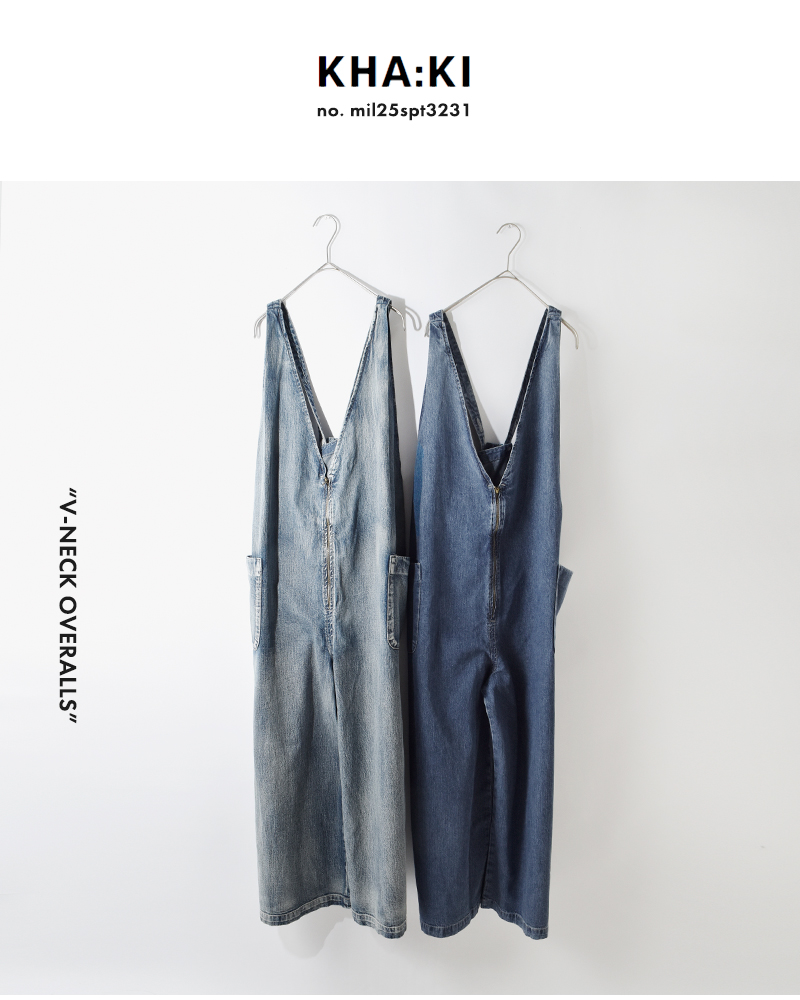 kha:ki(カーキ)8oz綿麻デニムヴィンテージ加工Vネックジップアップオーバーオール“V-NECKOVERALLS”mil25spt3231