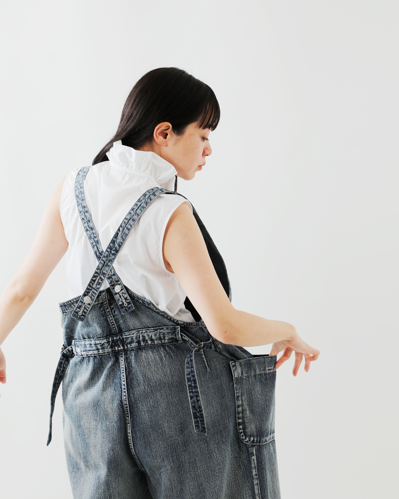 kha:ki(カーキ)8oz綿麻デニムヴィンテージ加工Vネックジップアップオーバーオール“V-NECKOVERALLS”mil25spt3231