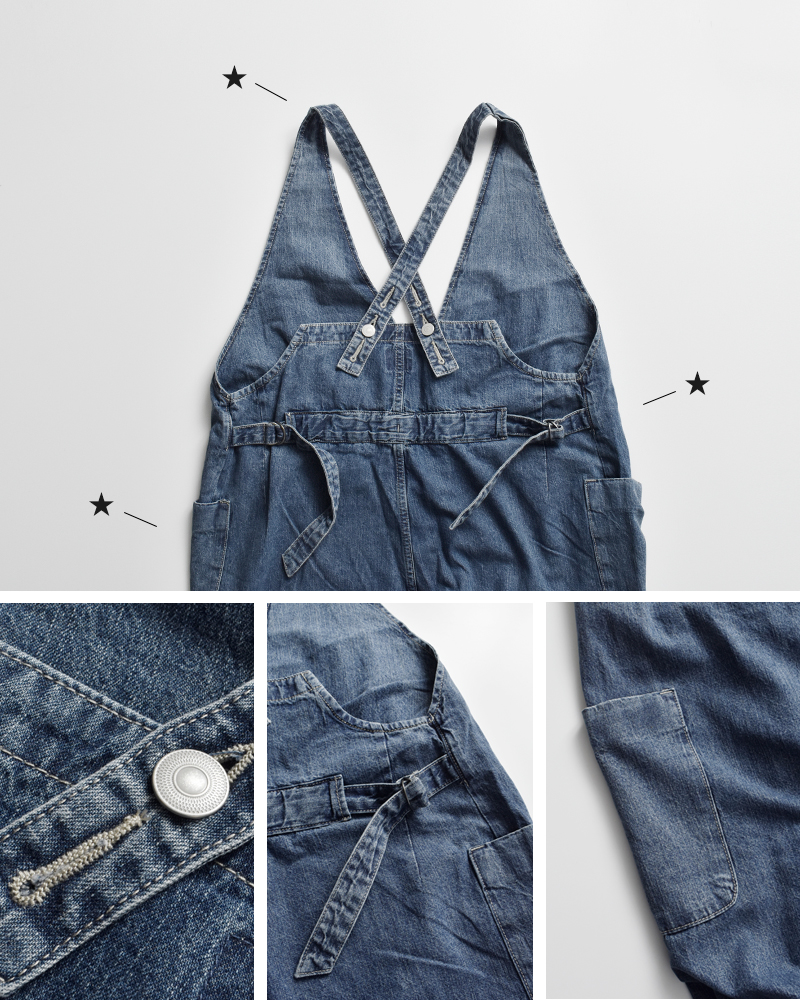 kha:ki(カーキ)8oz綿麻デニムヴィンテージ加工Vネックジップアップオーバーオール“V-NECKOVERALLS”mil25spt3231