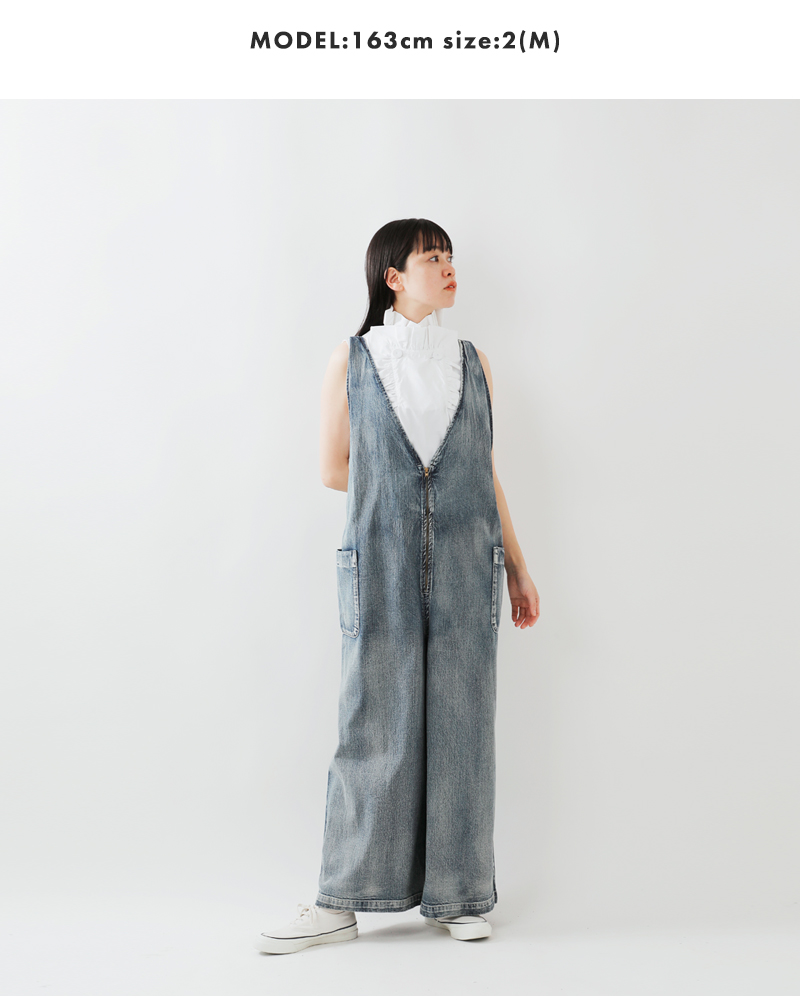 kha:ki(カーキ)8oz綿麻デニムヴィンテージ加工Vネックジップアップオーバーオール“V-NECKOVERALLS”mil25spt3231