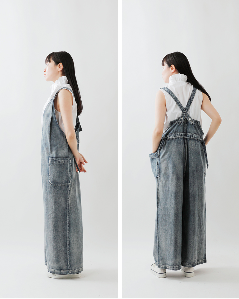 kha:ki(カーキ)8oz綿麻デニムヴィンテージ加工Vネックジップアップオーバーオール“V-NECKOVERALLS”mil25spt3231