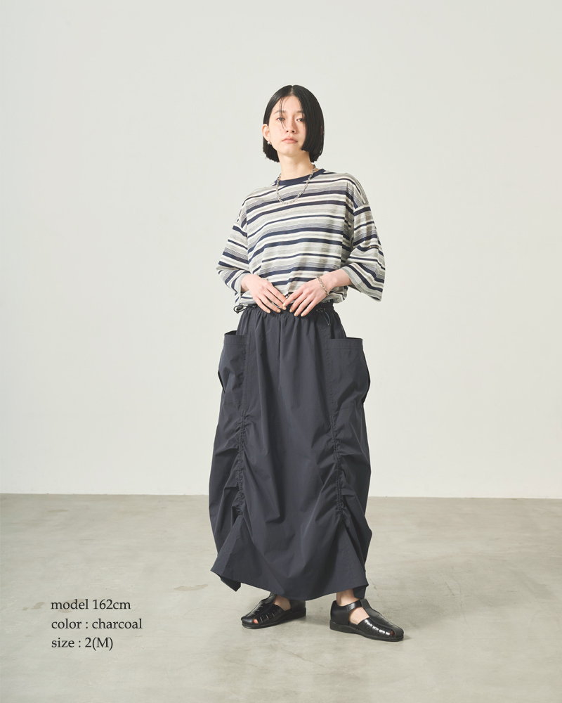 kha:ki(カーキ)ライトリップストップドローストリングスギャザースカート“DRAWSTRINGSSKIRT”mil25ssk3098