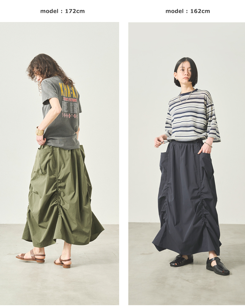 kha:ki(カーキ)ライトリップストップドローストリングスギャザースカート“DRAWSTRINGSSKIRT”mil25ssk3098