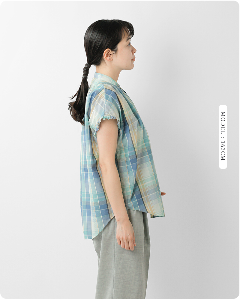 manon(マノン)aranciato別注マドラスチェックフリルスリーブアミカルシャツmnn-sh-222-b