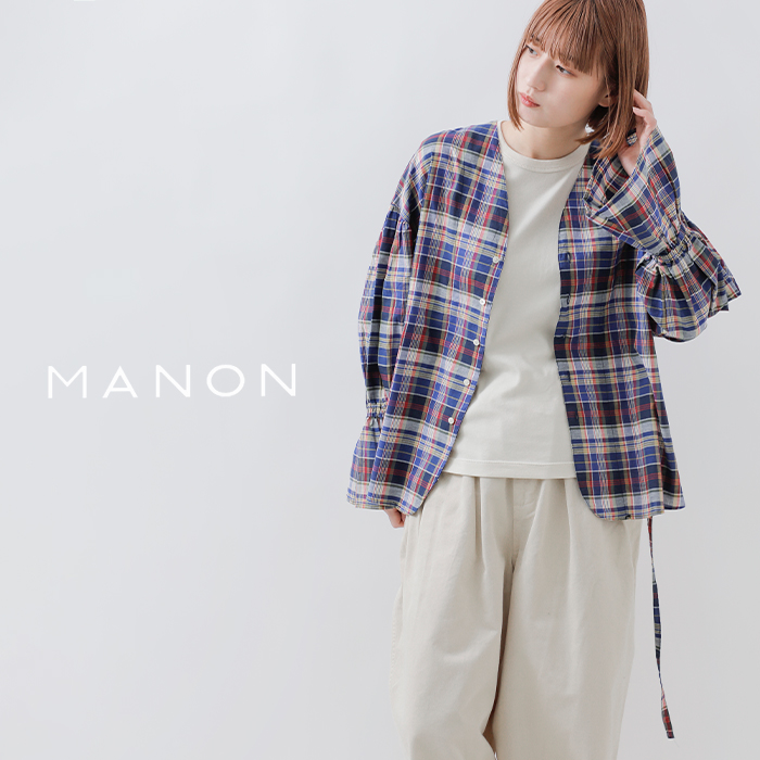 MANON(マノン)コットンリネンバルーンスリーブチェックカーディガンブラウス“BALOONSLEEVECHECKCARDIGANBLOUSE”mnn-sh-284