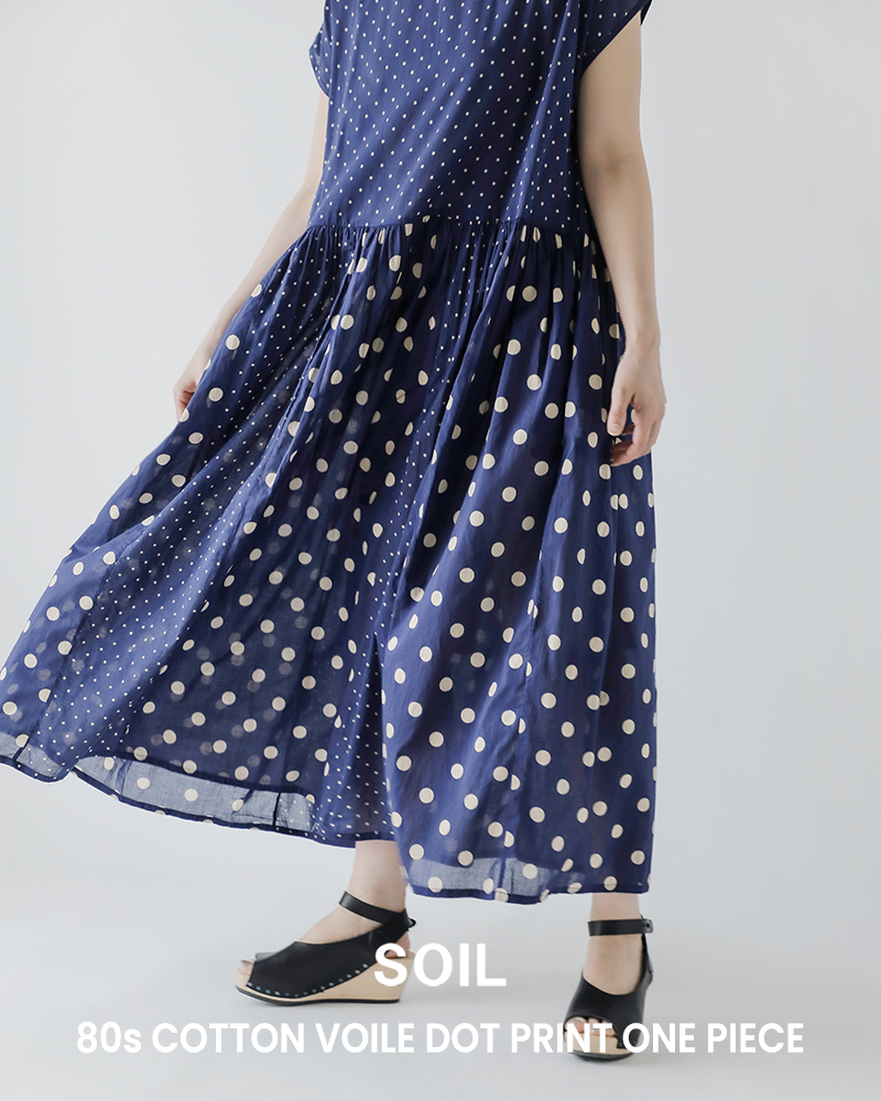 SOIL(ソイル)コットンボイルドットプリントボートネックフレンチスリーブドレスワンピースnsl25016