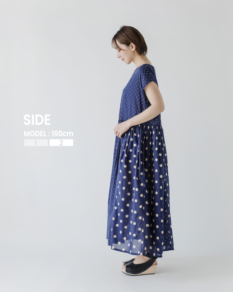 SOIL(ソイル)コットンボイルドットプリントボートネックフレンチスリーブドレスワンピースnsl25016