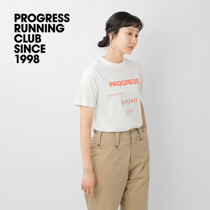 PROGRESS RUNNING CLUB(プログレスランニングクラブ)コットンロゴプリント半袖Tシャツ“LONDONS/SLVTEE”prc-25ss-03c
