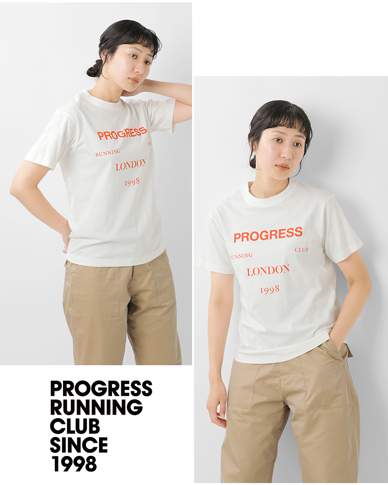 PROGRESS RUNNING CLUB(プログレスランニングクラブ)コットンロゴプリント半袖Tシャツ“LONDONS/SLVTEE”prc-25ss-03c