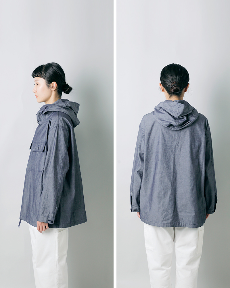 ENGINEERED GARMENTS(エンジニアド ガーメンツ)コットンシャンブレーフードシャツ“CagouleShirt”qt029