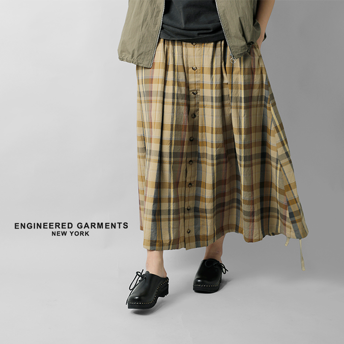 ENGINEERED GARMENTS(エンジニアド ガーメンツ)コットンマドラスチェックギャザースカート“GatherSkirt”qt329