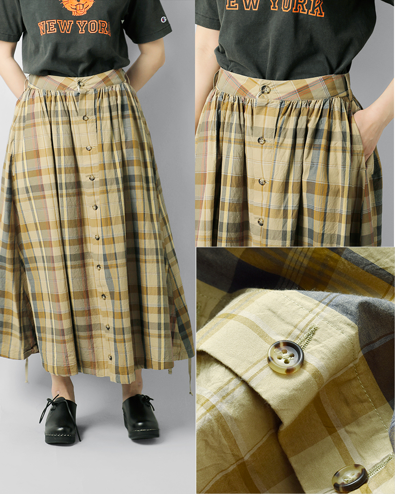 ENGINEERED GARMENTS(エンジニアド ガーメンツ)コットンマドラスチェックギャザースカート“GatherSkirt”qt329