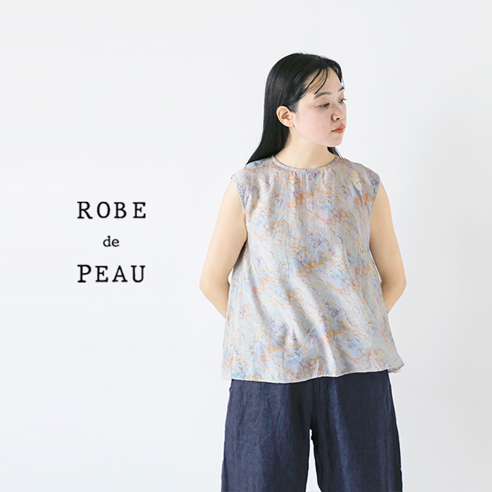 ROBE de PEAU(ローブデポー)シルクミックスマーブルパターンスリーブレスプルオーバー“MARBLEPATTERNSLEEVELESSPULLOVER”r302