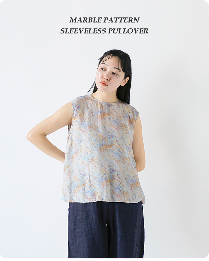 ROBE de PEAU(ローブデポー)シルクミックスマーブルパターンスリーブレスプルオーバー“MARBLEPATTERNSLEEVELESSPULLOVER”r302