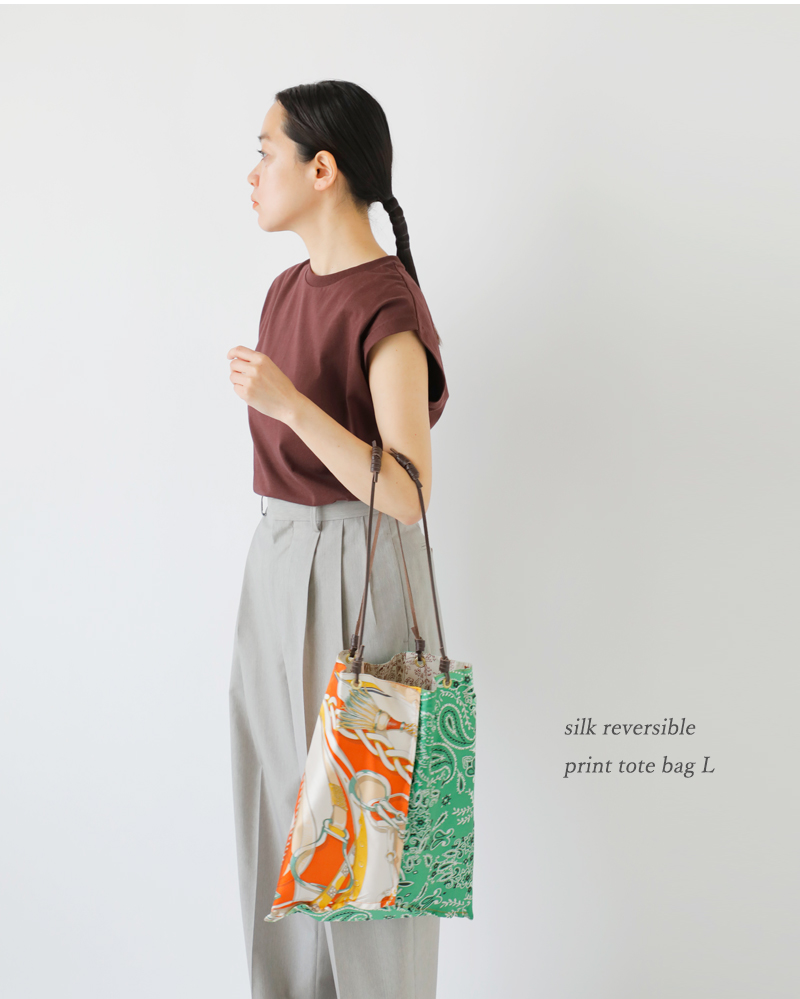 manipuri マニプリ シルク リバーシブル プリント トートバッグ L  