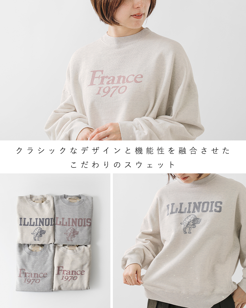 REMI RELIEF(レミレリーフ)コットンSP加工3飛び裏毛クルーネックスウェットシャツ“France1970/ILLINOIS”rn28369106-8