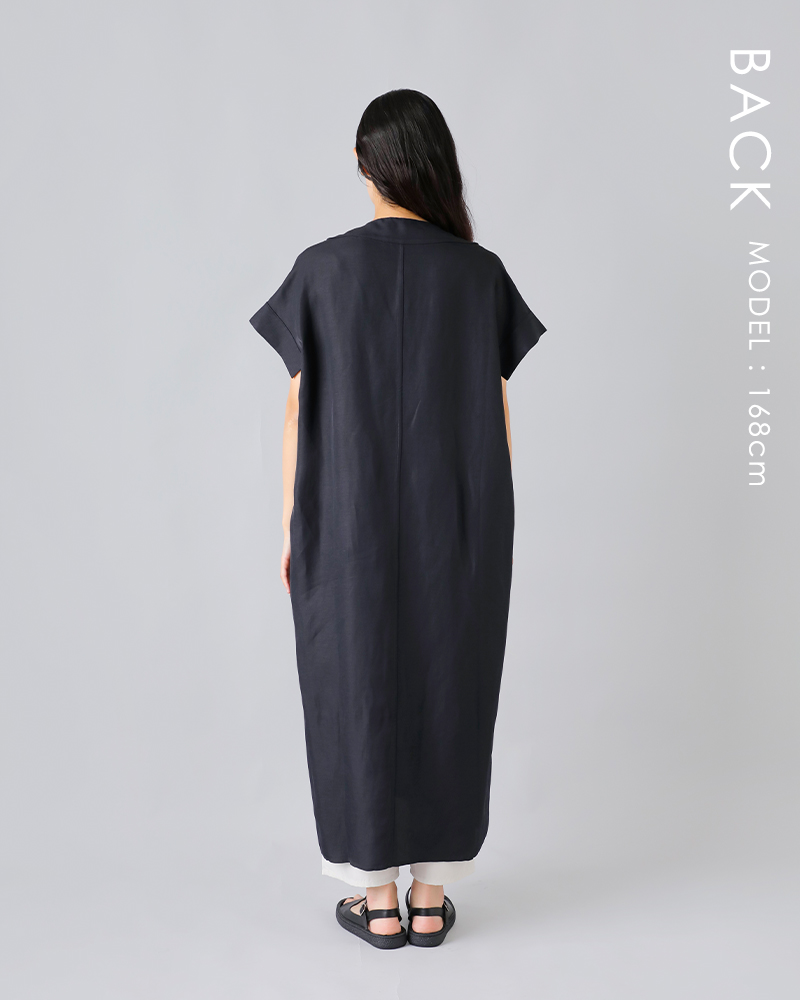 STUDIO NICHOLSON(スタジオ ニコルソン)リネンビスコースショートスリーブVネックドレス“CLEY”snw-1607