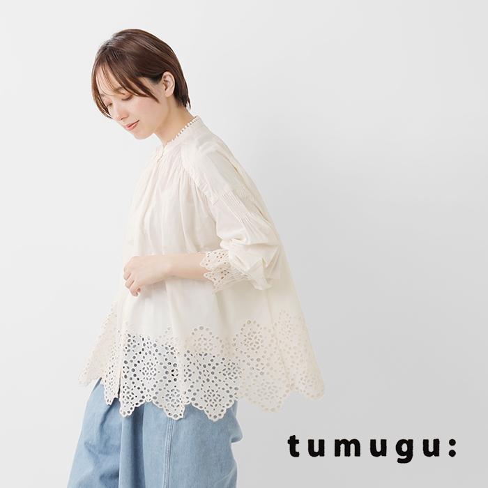 tumugu(ツムグ)コットンカットワークレースブラウスtb25121