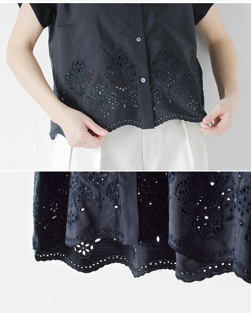 ticca ティッカ　レースフレンチシャツ/ネイビー TICCA（ティッカ）レースフレンチシャツ