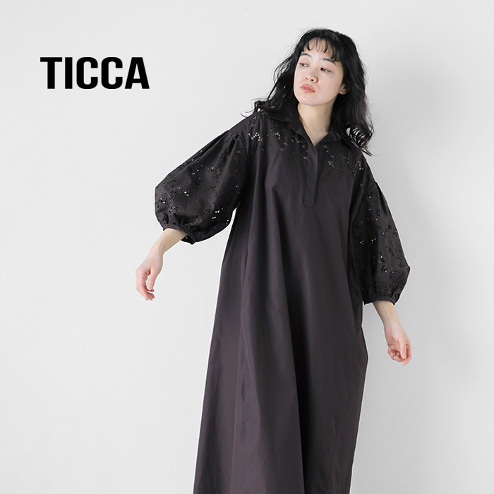 TICCA(ティッカ)コットンフラワーレースパフスリーブワンピースtbes-114