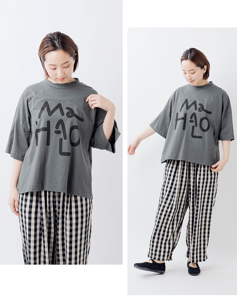tumugu(ツムグ)コットンラフィ天竺ロゴプリントTシャツtc25104