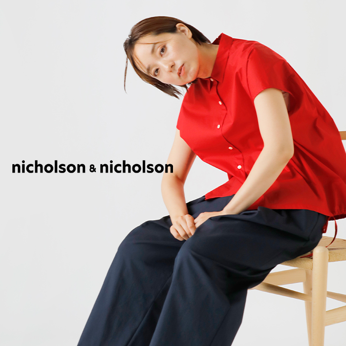 nicholson&nicholson(ニコルソンアンドニコルソン)コットンポプリンバックギャザーショートスリーブブラウス“TENDER-POPLIN”tender-poplin