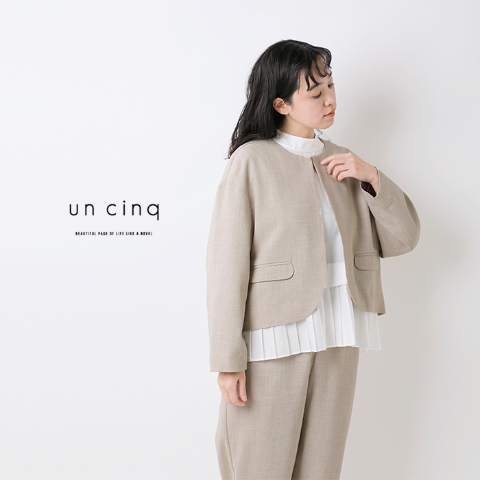 un cinq(アンサンク)クレープクルーネックジャケットu25-10