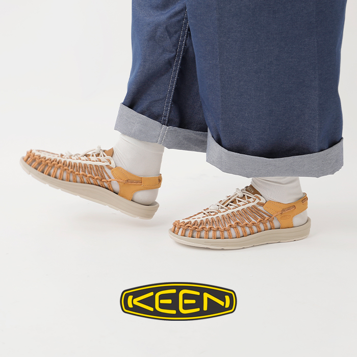 KEEN サンダル ネイビー/ベージュ 編み込みデザイン