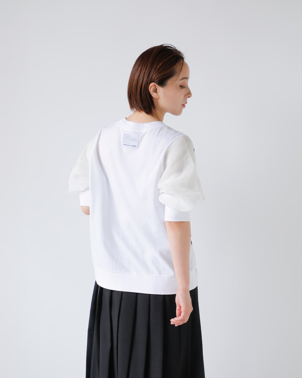 MARECHAL TERRE(マルシャルテル)コットン天竺オーガンジーボリュームスリーブジョイントTシャツ zmt252ct127