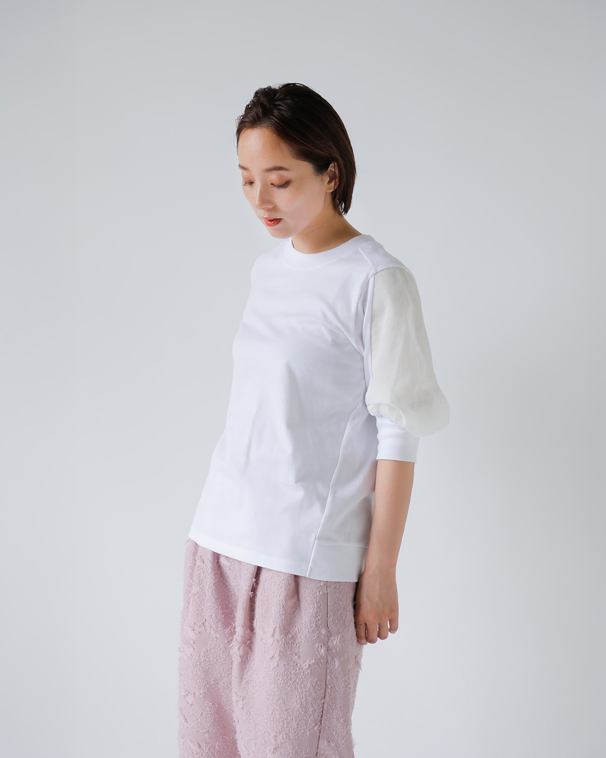 MARECHAL TERRE(マルシャルテル)コットン天竺オーガンジーボリュームスリーブジョイントTシャツ zmt252ct127