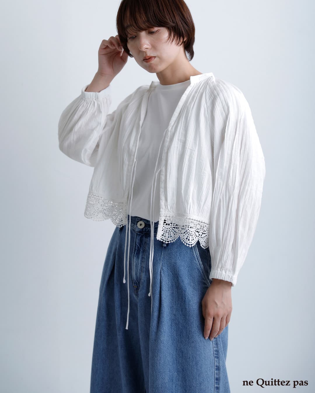 ne Quittez pasコットン レースブラウス Cambric Dobby Lace Blouse 010162nw3