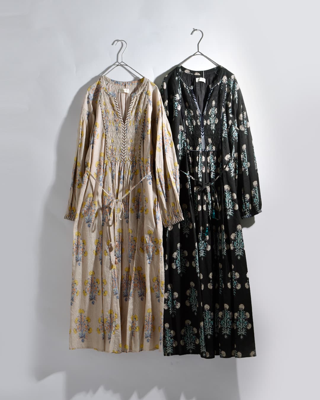 ne Quittez pas(ヌキテパ)コットンジャガード マリーゴールドプリント シャーリング ワンピース Cotton Jacquard Marigold Print Shirring Dress 010400cf1