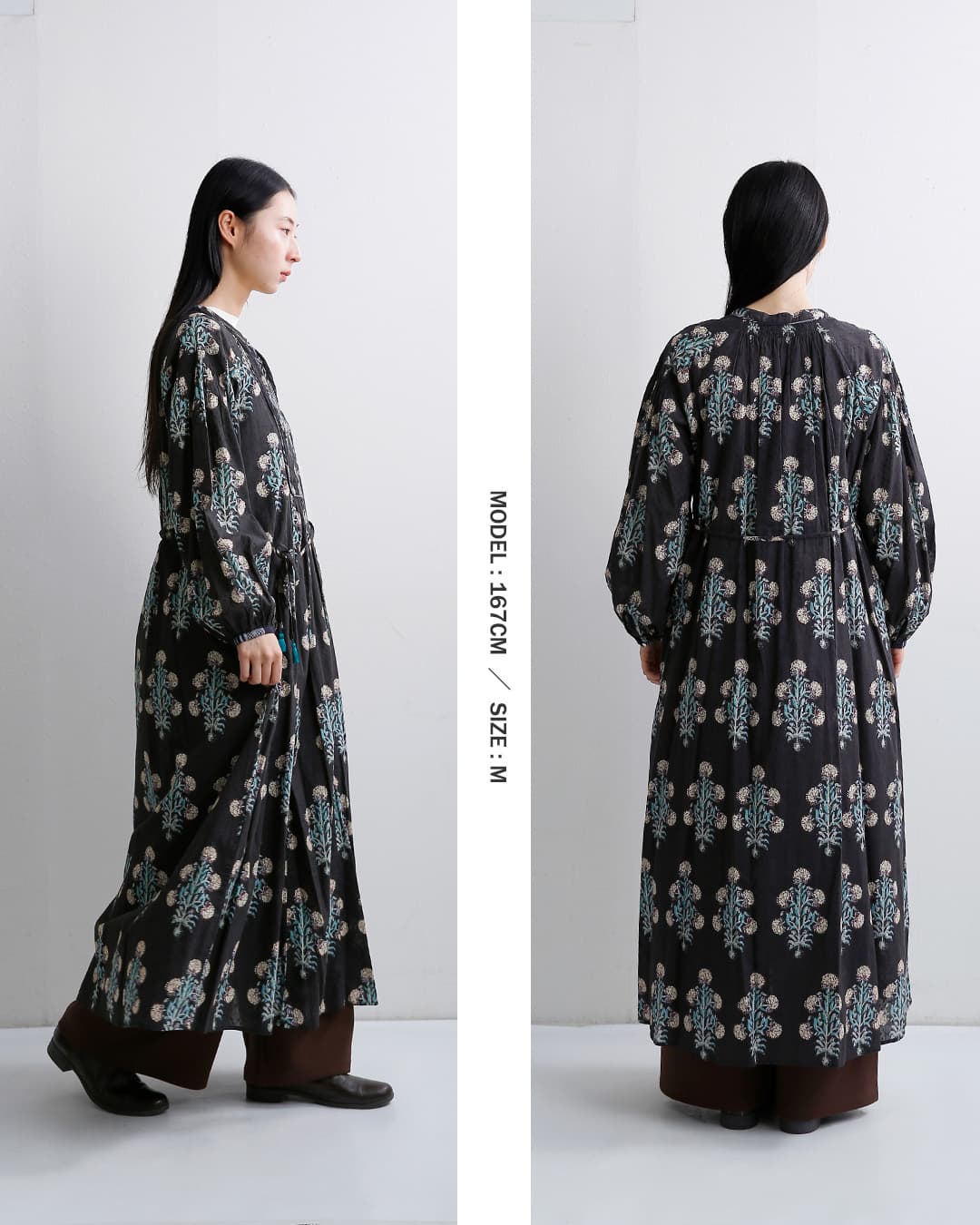 ne Quittez pas(ヌキテパ)コットンジャガード マリーゴールドプリント シャーリング ワンピース Cotton Jacquard Marigold Print Shirring Dress 010400cf1
