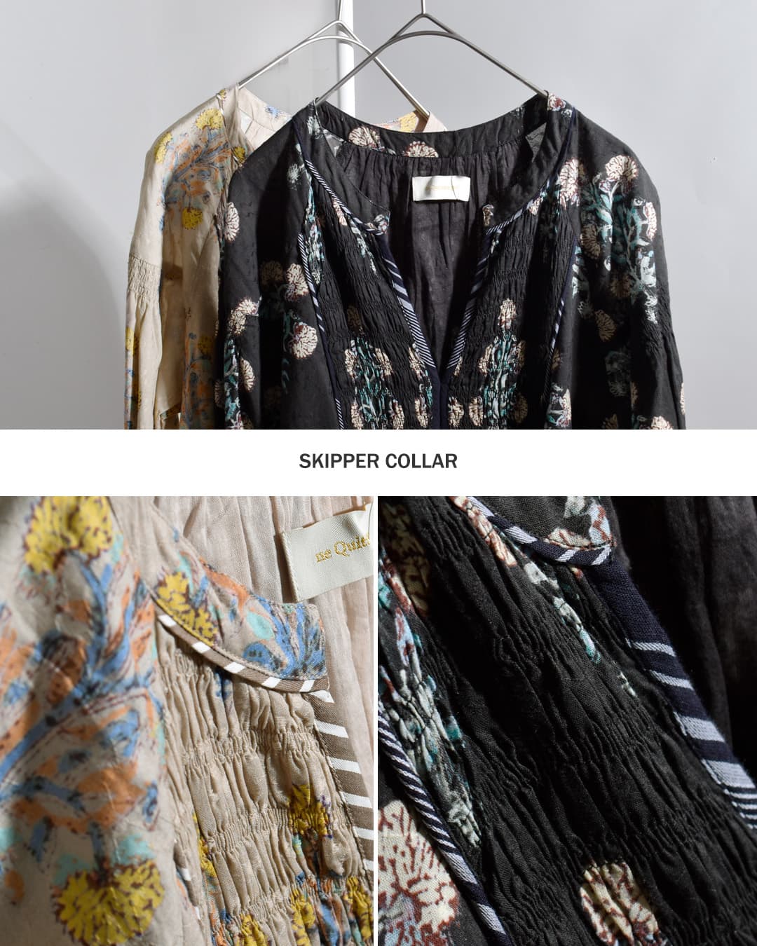 ne Quittez pas(ヌキテパ)コットンジャガード マリーゴールドプリント シャーリング ワンピース Cotton Jacquard Marigold Print Shirring Dress 010400cf1