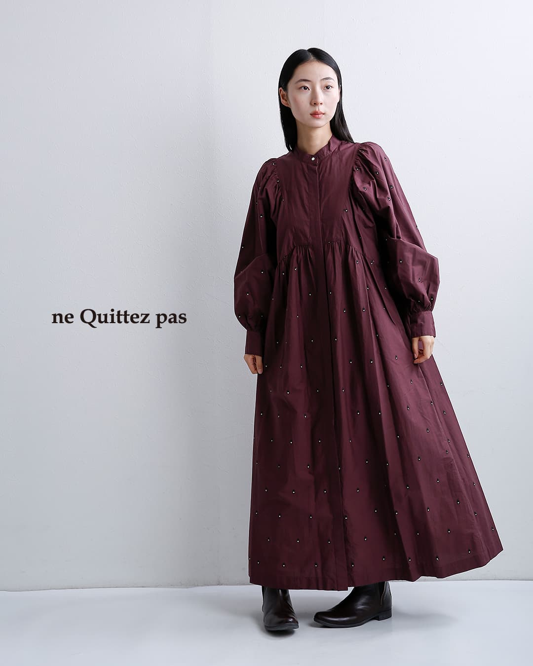 ne Quittez pas(ヌキテパ)コットン ギャザー シャツワンピース Fine Poplin Bindi Gather Shirts Dress 010462nh3