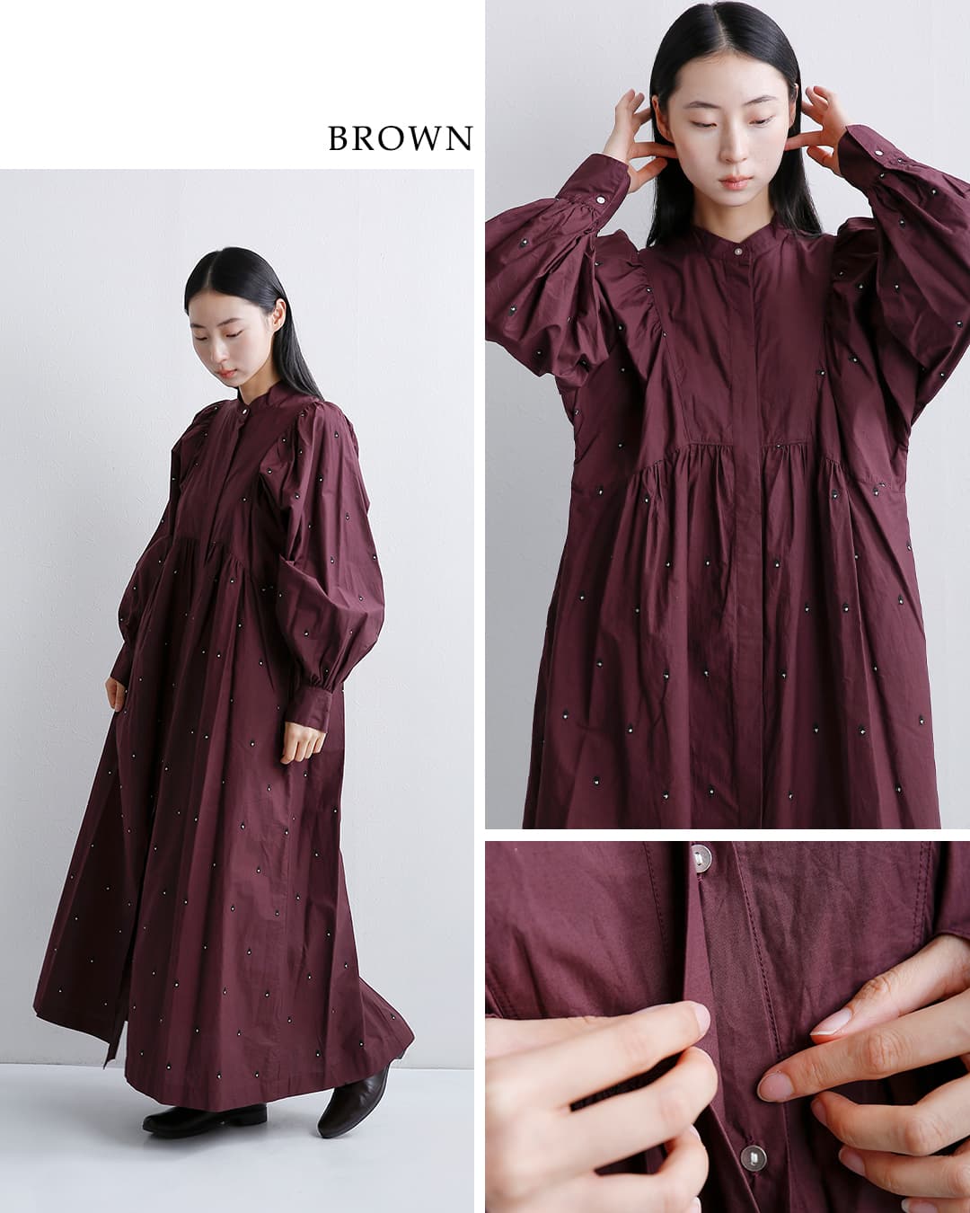 ne Quittez pas(ヌキテパ)コットン ギャザー シャツワンピース Fine Poplin Bindi Gather Shirts Dress 010462nh3