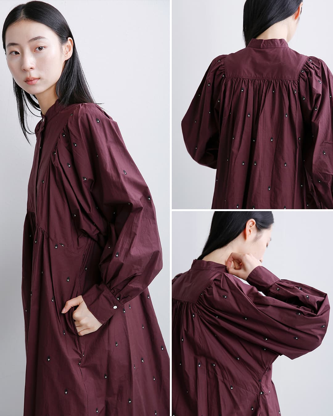 ne Quittez pas(ヌキテパ)コットン ギャザー シャツワンピース Fine Poplin Bindi Gather Shirts Dress 010462nh3