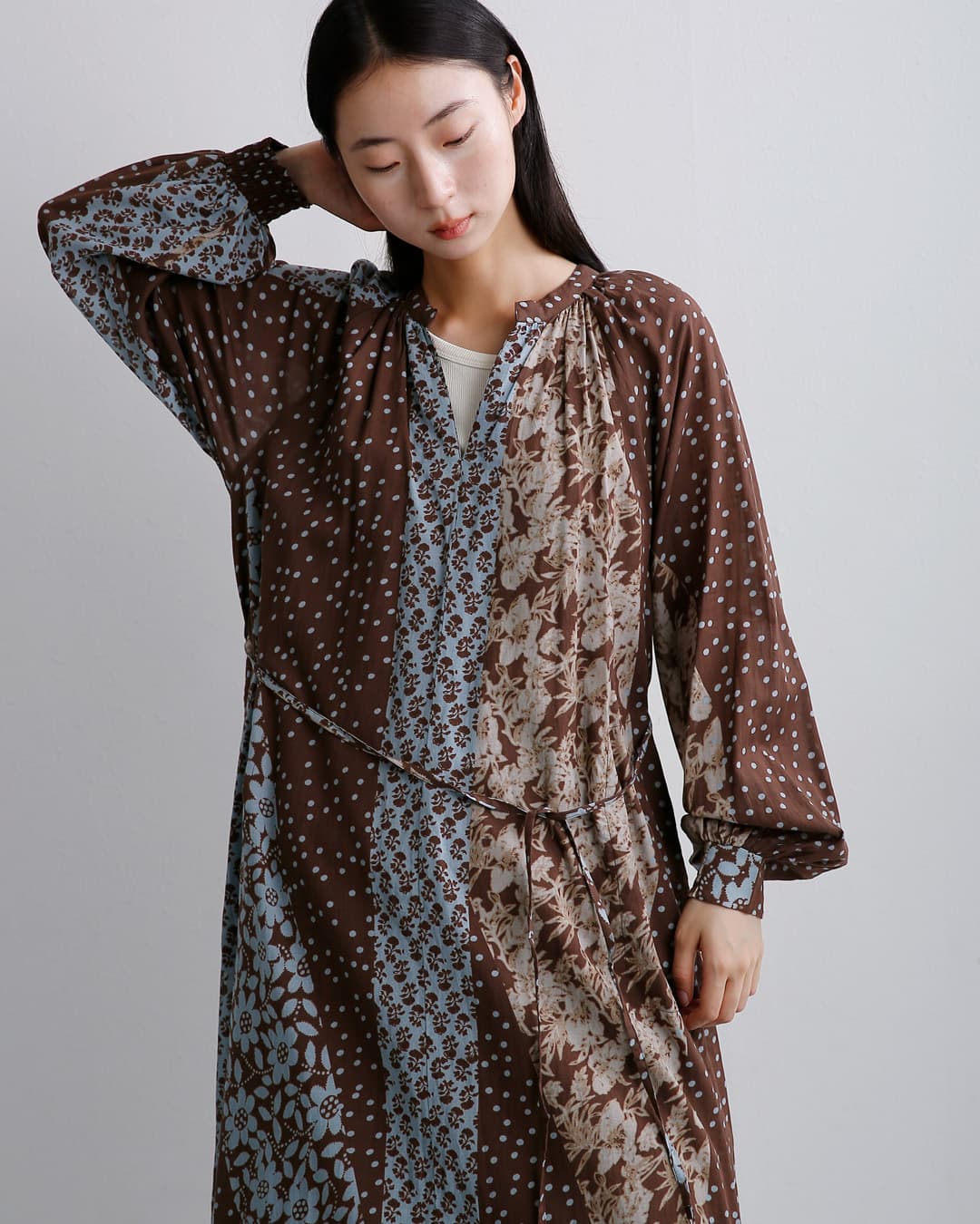 ne Quittez pas(ヌキテパ)花柄 パッチワーク ワンピース Cotton Rayon Patchwork Flower Print Dress 010462ny1