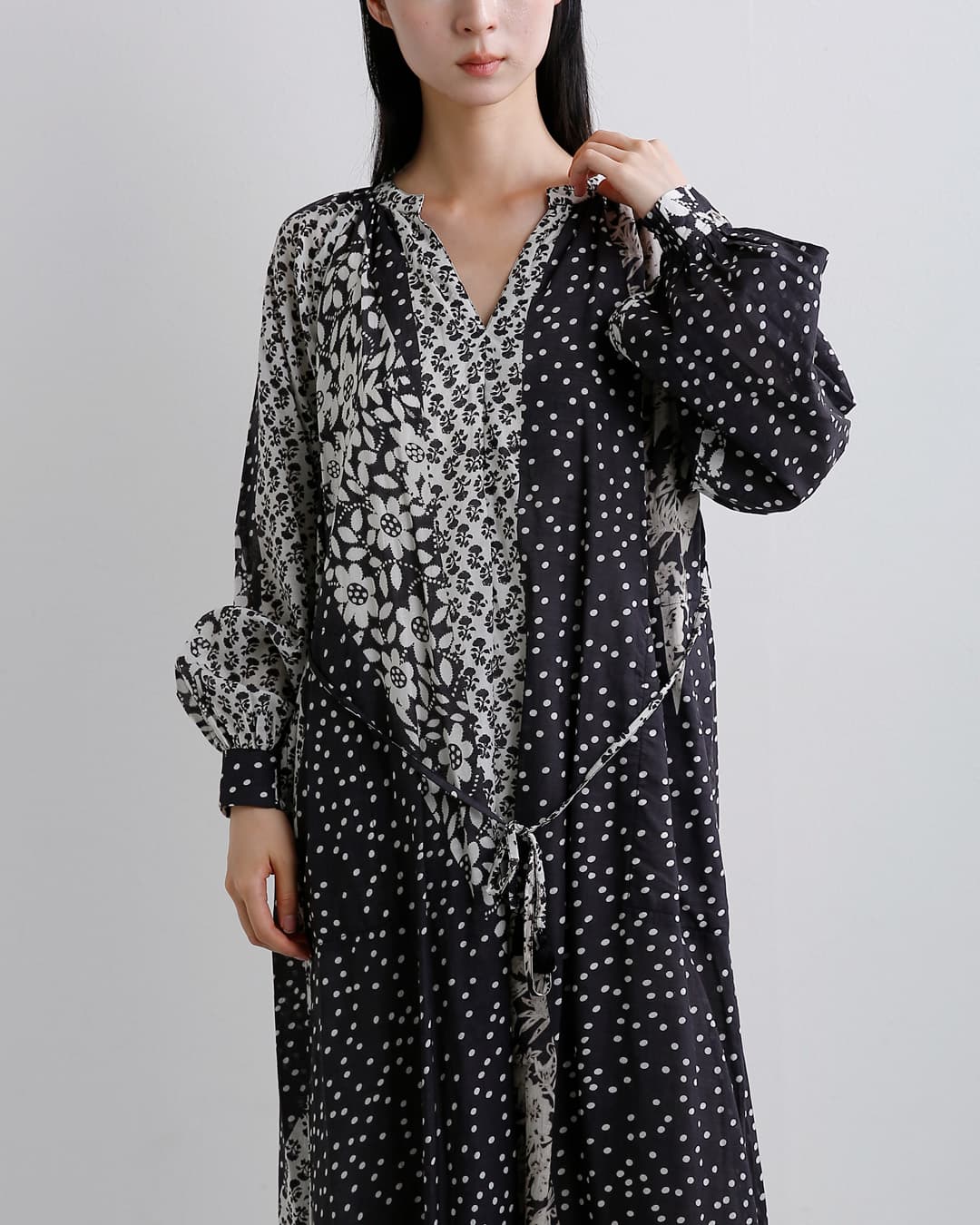 ne Quittez pas(ヌキテパ)花柄 パッチワーク ワンピース Cotton Rayon Patchwork Flower Print Dress 010462ny1