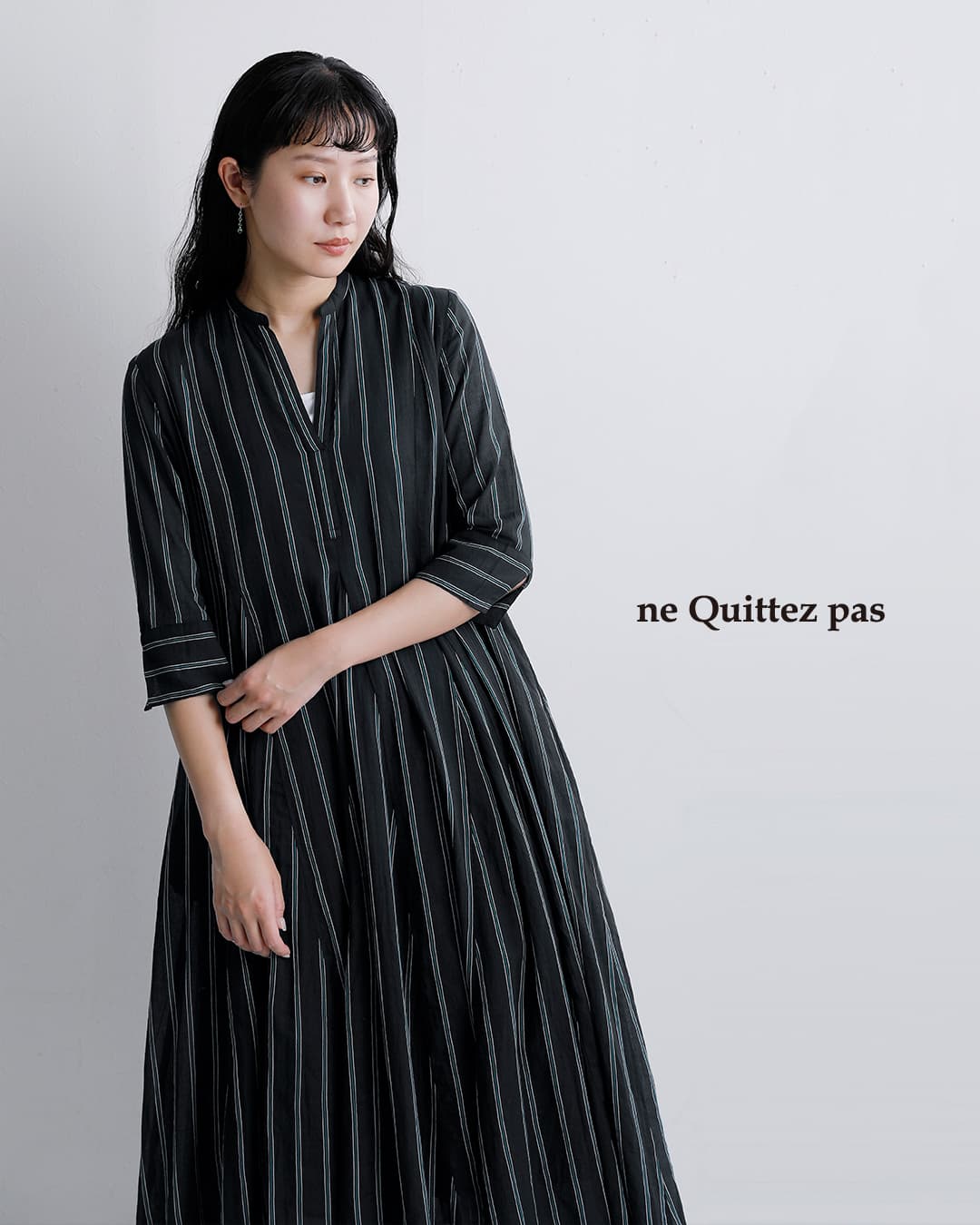 NEW]ne Quittez pas ヌキテパ コットンボイル ストライプ ワンピース