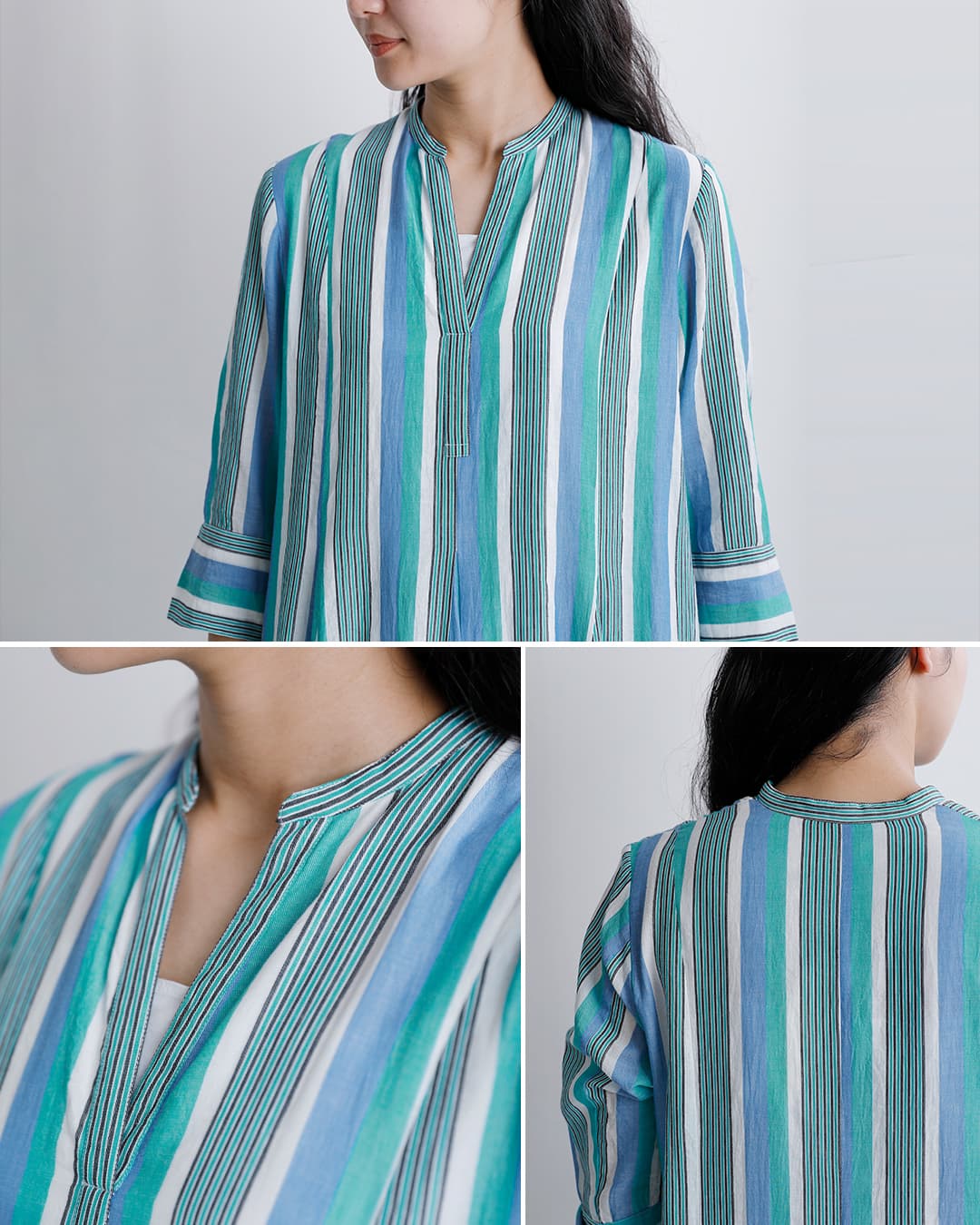 ne Quittez pas(ヌキテパ)コットンボイル ストライプ ワンピース Cotton Voile Stripe Panel Dress 010462pa3