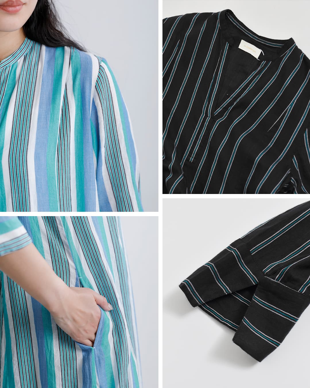 ne Quittez pas(ヌキテパ)コットンボイル ストライプ ワンピース Cotton Voile Stripe Panel Dress 010462pa3