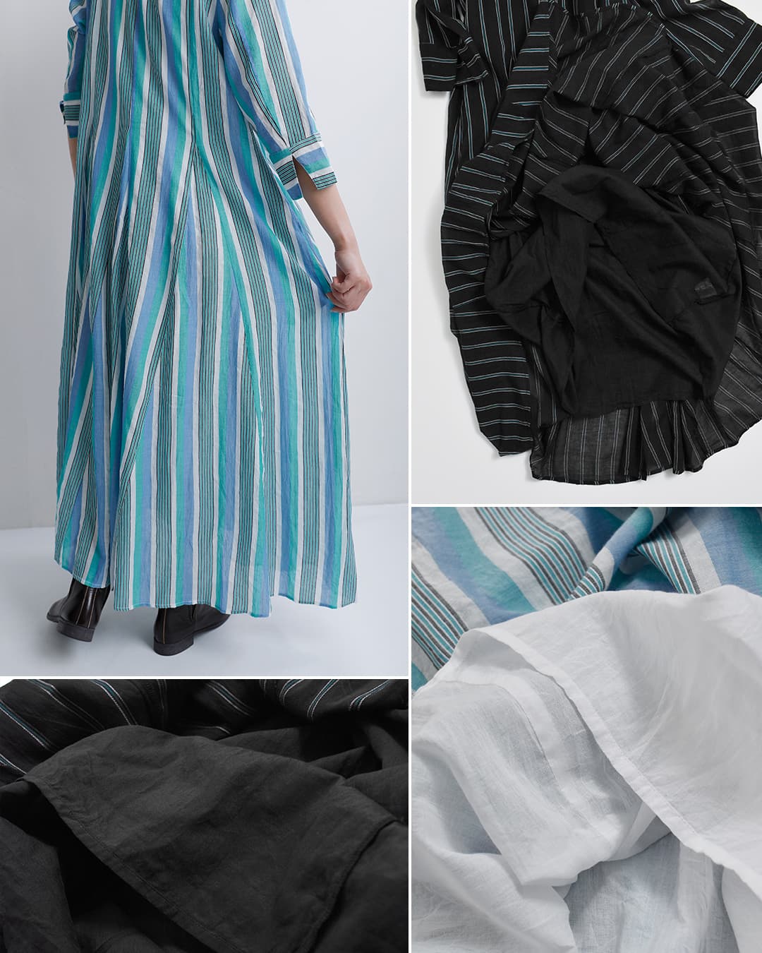 ne Quittez pas(ヌキテパ)コットンボイル ストライプ ワンピース Cotton Voile Stripe Panel Dress 010462pa3