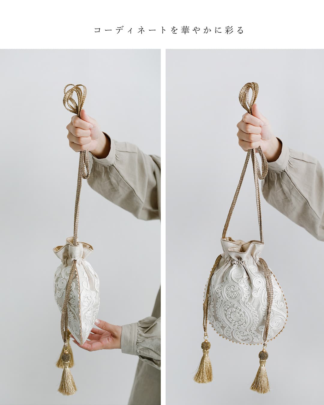 ne Quittez pas(ヌキテパ)刺繍 ドローストリング ショルダーバッグ Embroidery Drawstring Shoulder Bag 012061nm1-2