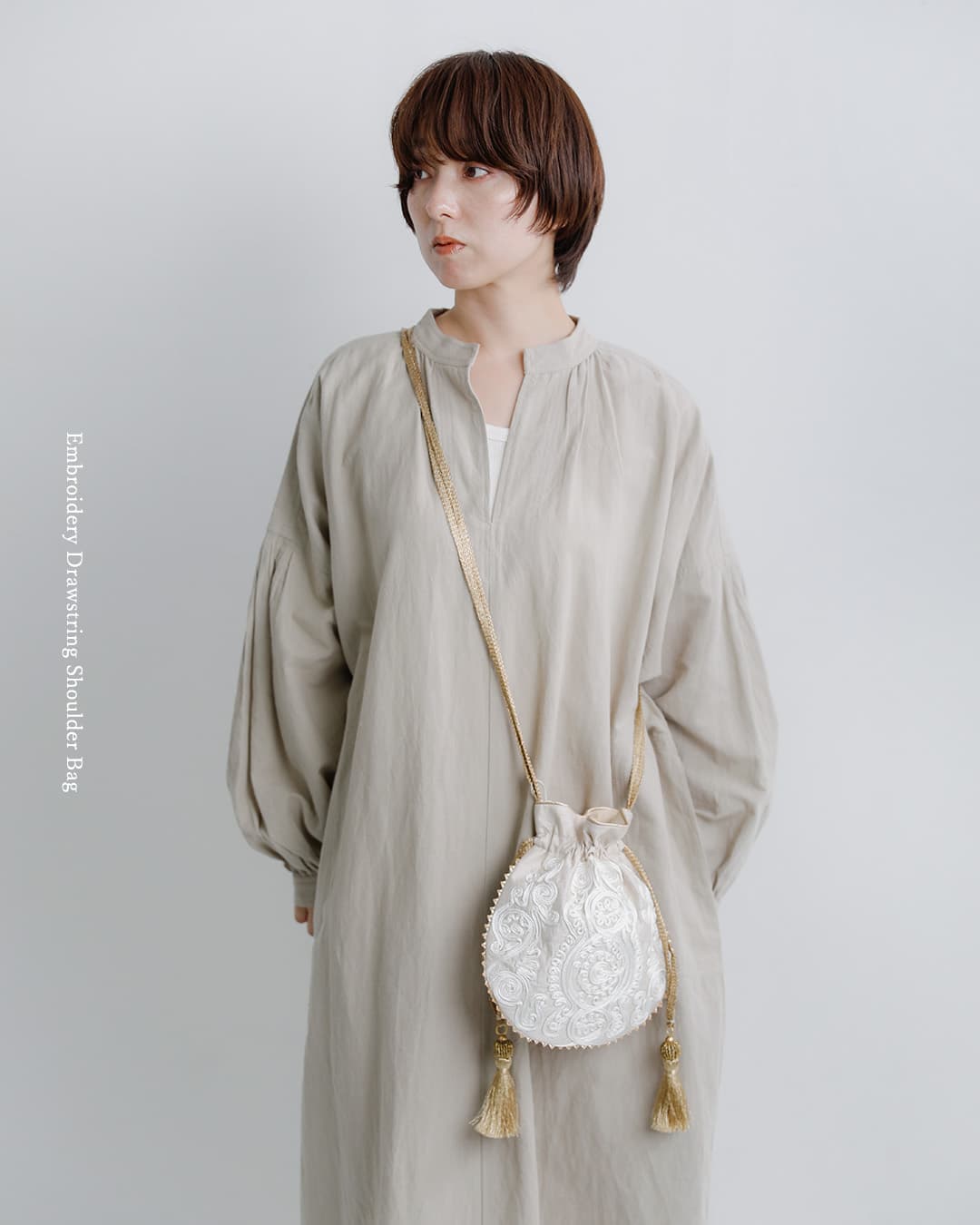 ne Quittez pas(ヌキテパ)刺繍 ドローストリング ショルダーバッグ Embroidery Drawstring Shoulder Bag 012061nm1-2