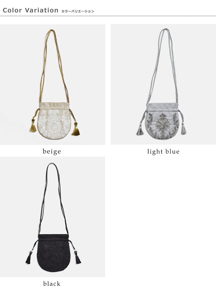 ne Quittez pas(ヌキテパ)刺繍 ドローストリング ショルダーバッグ Embroidery Drawstring Shoulder Bag 012061nm1-2