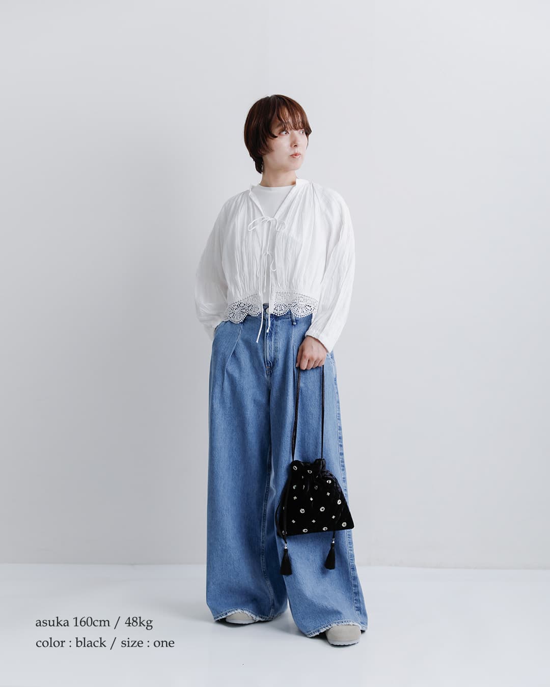 ne Quittez pas(ヌキテパ)刺繍 ドローストリング ショルダーバッグ Embroidery Drawstring Shoulder Bag 012062qe1-2